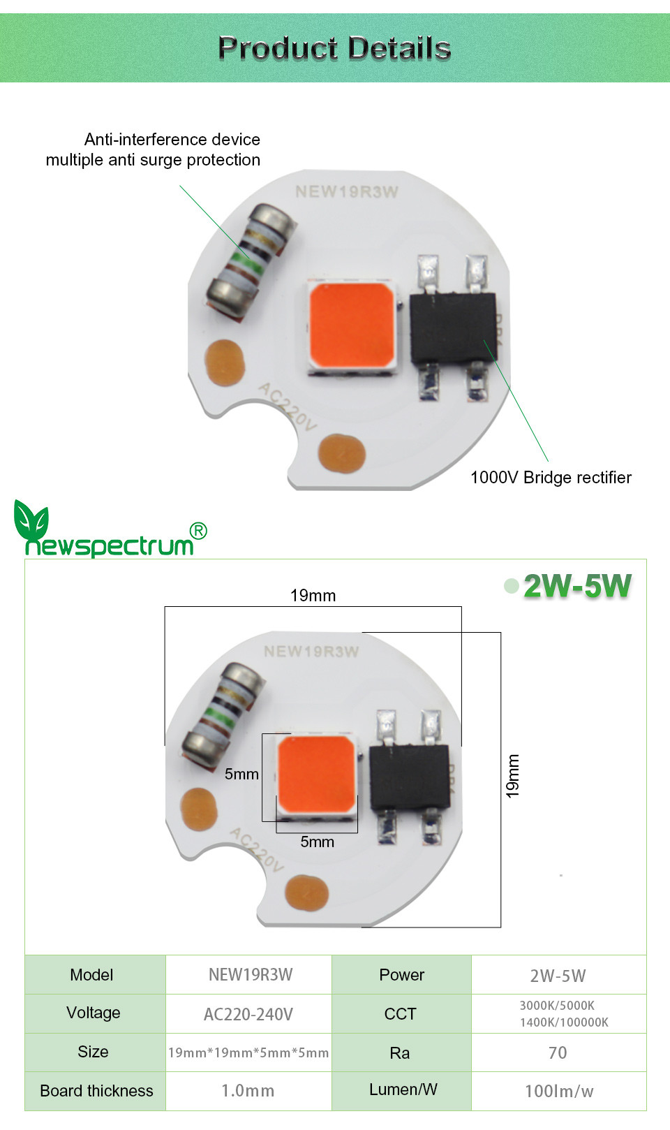 50W Chip Cob LED Warm White High Power COB For Mini Spotlight