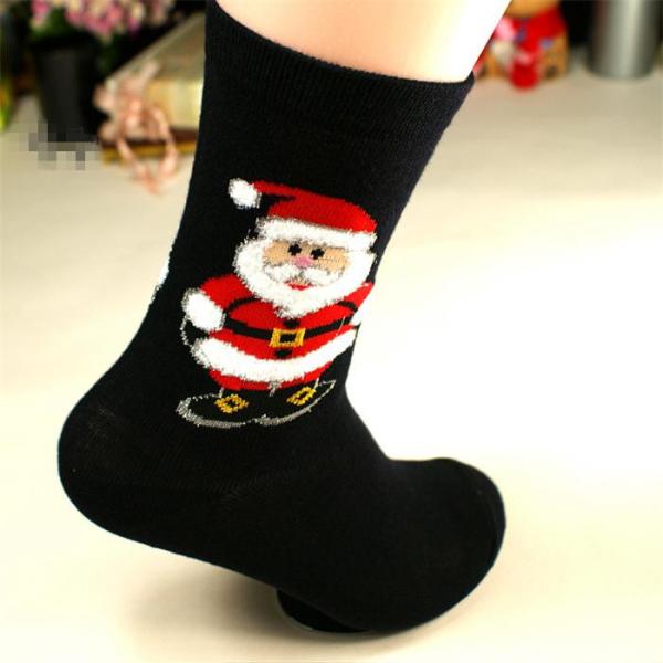 Lovely vivid jacquard christmas santa claus design thick winter cotton socks for