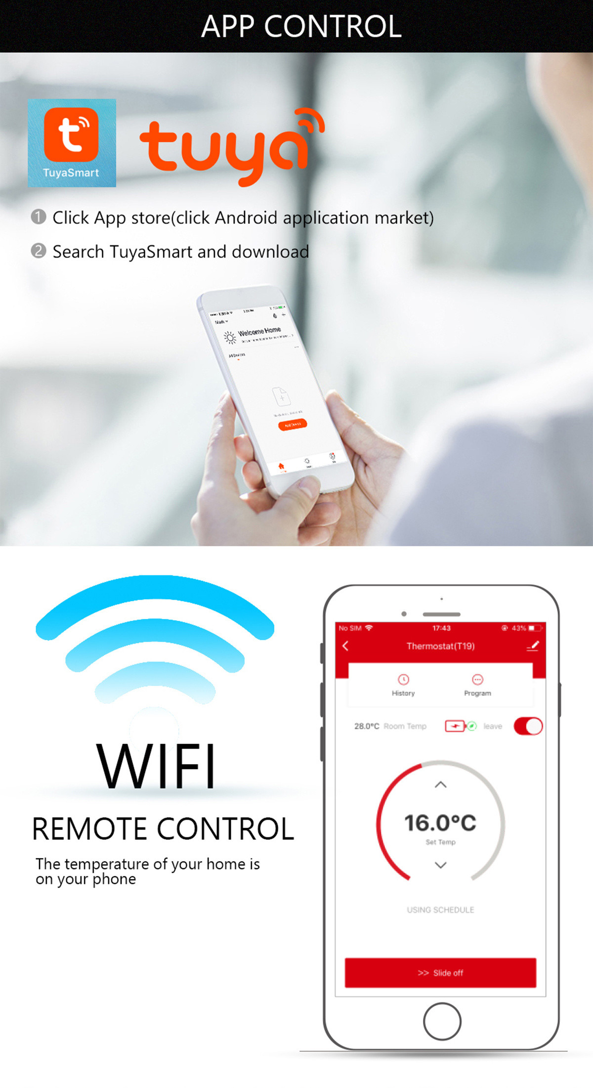 868MHz Tuya WiFi Smart Thermostat MQTT Gas Boiler Wireless Thermostat