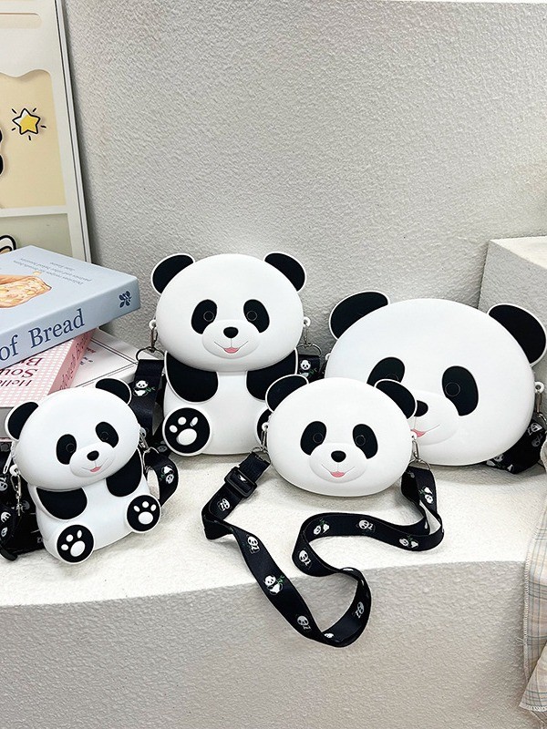 Panda Durable Silicone Pencil Case For Kids Crossbody Purse Bag Shoulder Handbag Coin Wallet Bag Makeup Storage Bag