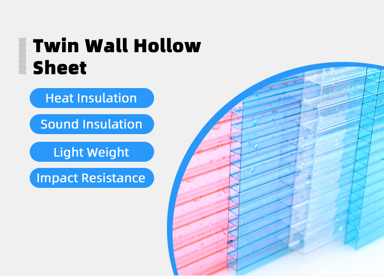 3mm 4mm 5mm 6mm 8mm 10mm 12mm Clear Scratch Resistant Transparent 4 X 8 Feet Twin Wall hollow Polycarbonate Sheet PC hollow sheet for roofing and