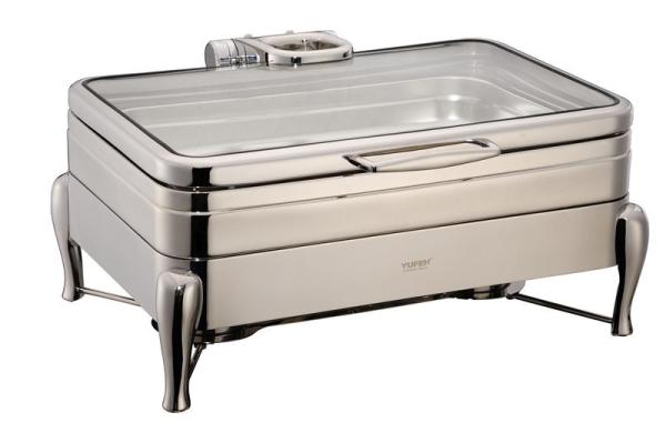YUFEH Stainless Steel 304# Hydraulic Induction Chafing Dish W/ Glass Lid Buffet