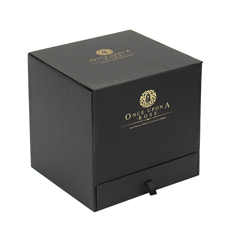 Black Square Paper Flower Gift Box Custom Logo With Drawer For Chocolates