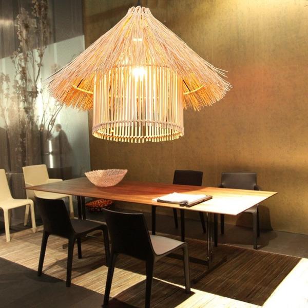 Wicker Rattan Shade Pendant Light Fixture Vintage Industrial Rustic Asian