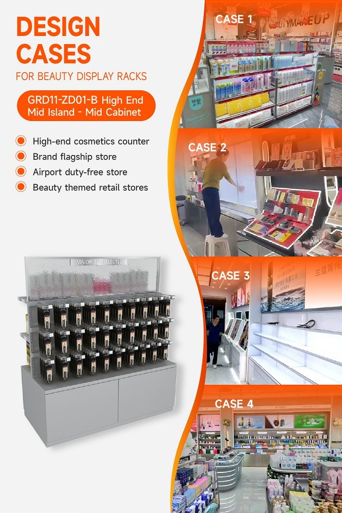 GDR11-ZD01-B Cosmetics Retail Display with LED Light Strips and Gray Glass for Mall Boutiques