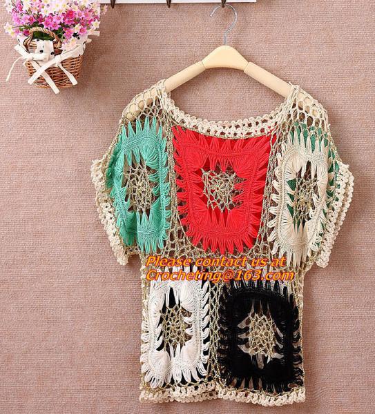 Crocheted pull over tops sexy for women summer shirt hollow out beach clothes