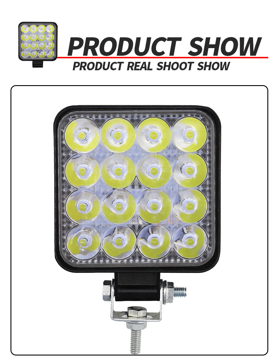 48W Square Vehicle LED Work Lights Bright 16 Leds Car Led Worklight
