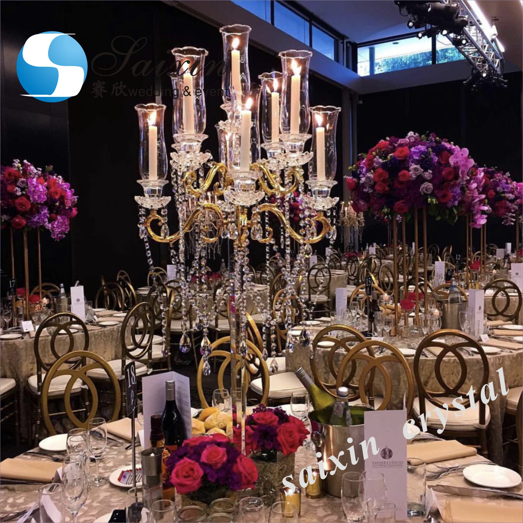 Hot selling Tall crystal candelabra for wedding table centerpieces