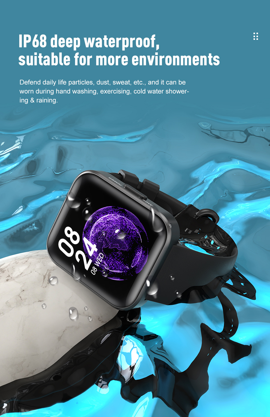 IP68 1.69inch HD Screen Smart Watch sleep heart rate monitor