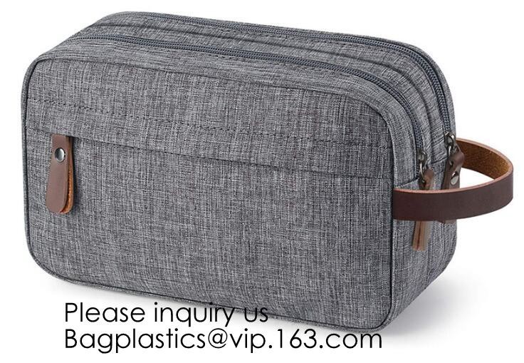 Wholesale Men Vintage Zipper Cosmetic Bag Leather Wash Cotton Canvas Makeup Bag Toiletry Bag, bagease, bagplastics