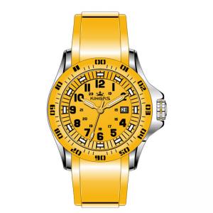  Yellow Silicone Rubber Wristband Watch Men Stainless Steel Analog Dial Manufactures