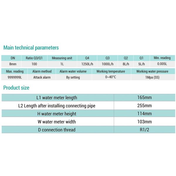 DN15 to DN8 NB Piston Displacement Drinking Cold Water Meter Manufacturer