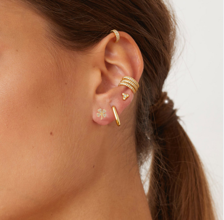 18K Gold Plated 925 Sterling Silver Clover Stud Earring