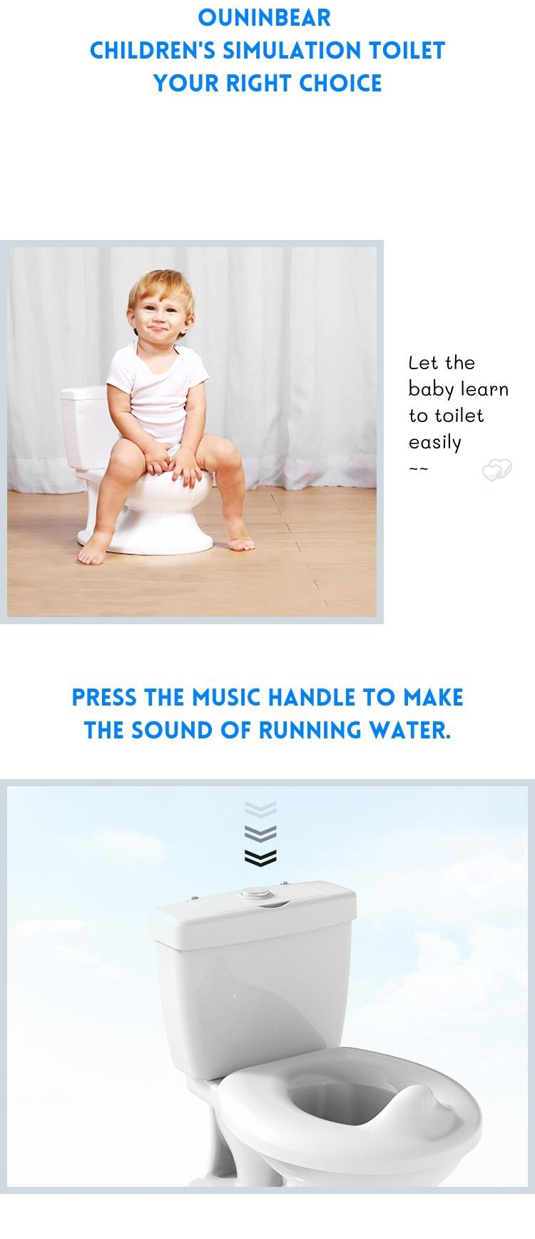 Certified Baby Toilet Potty with Flushing Sound White Blue Pink Kids Potty Trainer EN71 Tested