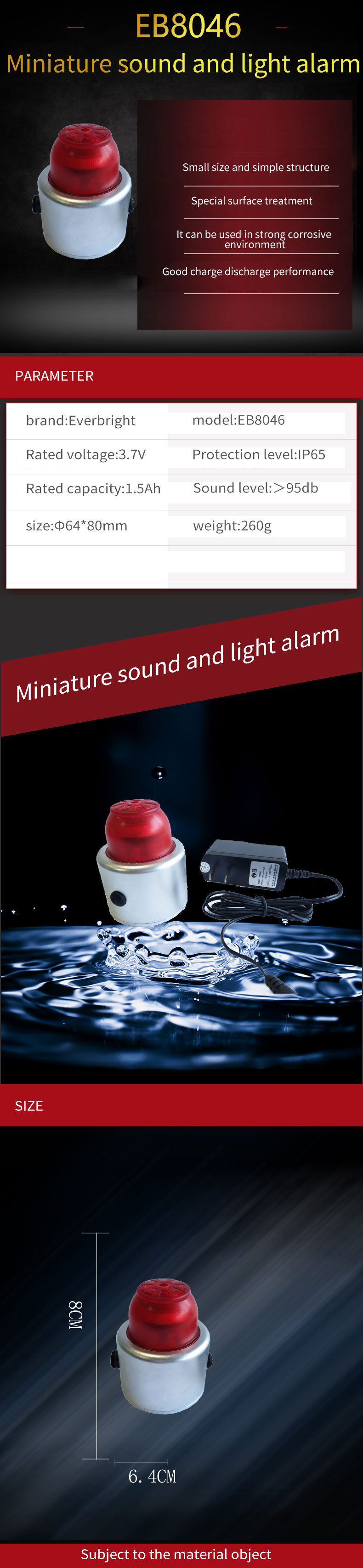 Emergency Strobe 1w IP65 Solar Powered Warning Lights 95db Sound