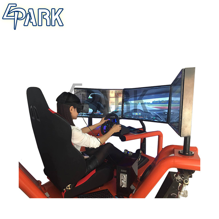 Red 3 Screen 9d Vr Racing Game Machine / Electric System 360 Degree Racing Car Simulator