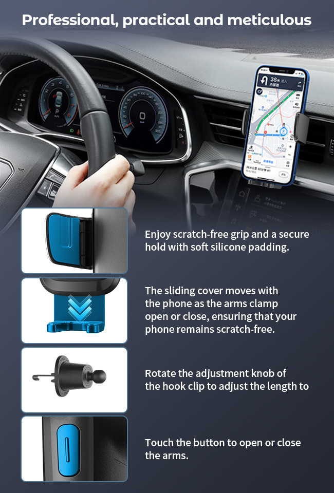 Three Axis Linkage Car Phone Holder Clamp Arm Fast Charging Cell Phone Car Mount