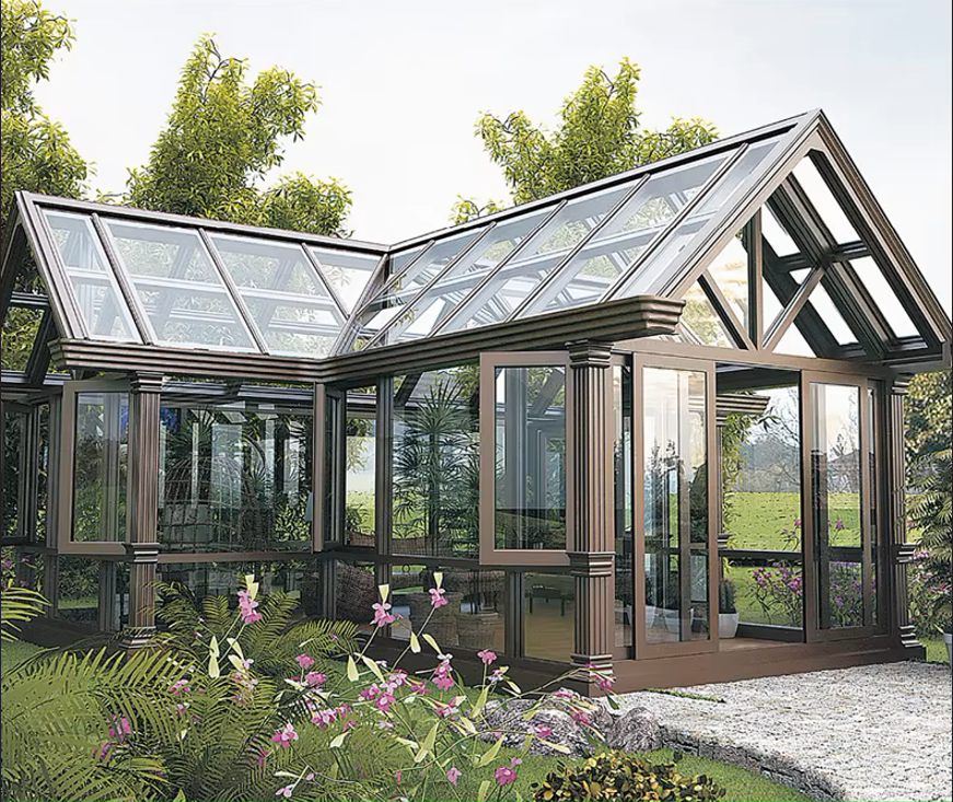Insulated Outdoor Glass Sunroom Houses With Customized Roof And Chinese Top Hardware
