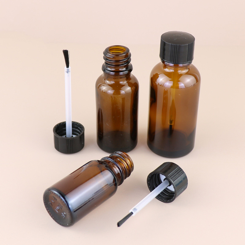 2025 Empty 8ml 15ml Brown Glass Round Nail Polish Bottles With Cap and Fan Brush for Nail Art Hot Stamping Graphic Design