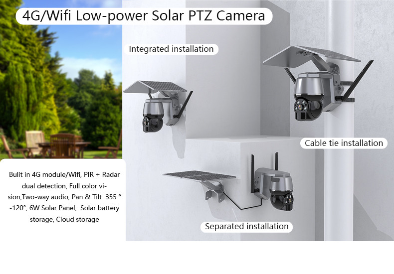 H.265 Mp4 4g Wifi Security Camera Solar Ptz Ir Night Vision