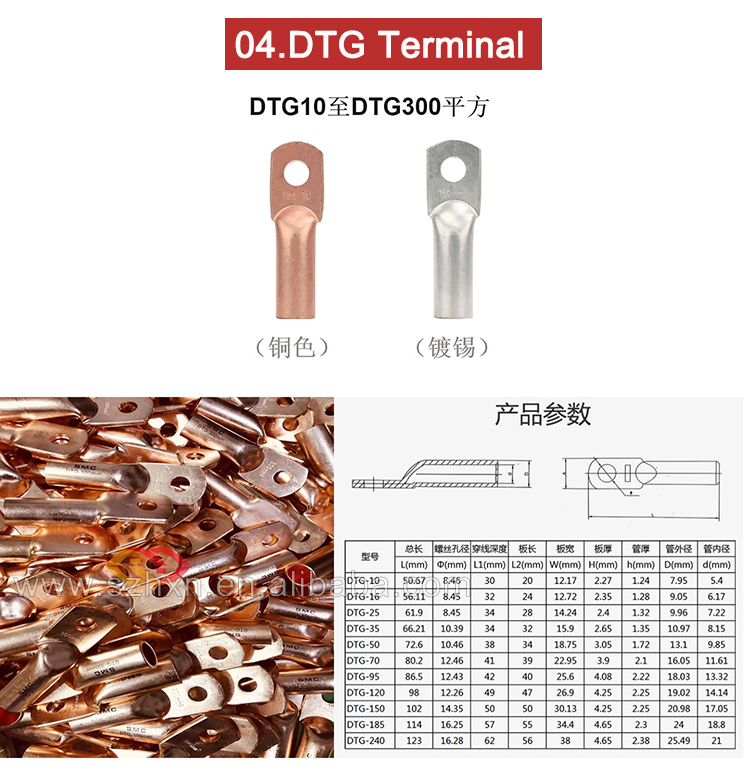 Electric Wire Connector with Tin Coated Copper Tube Compression Cable Lugs Ferrule