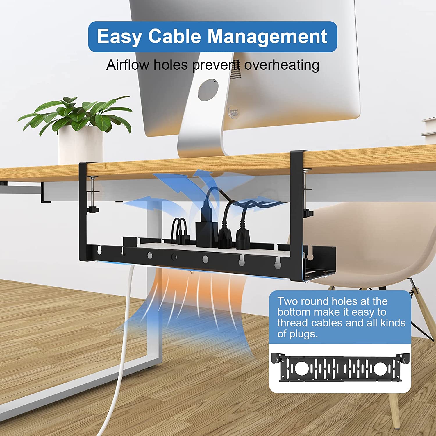 Adjustable Under Desk Cable Management Tray with Hooks Customized ISO9001 Rohs CE