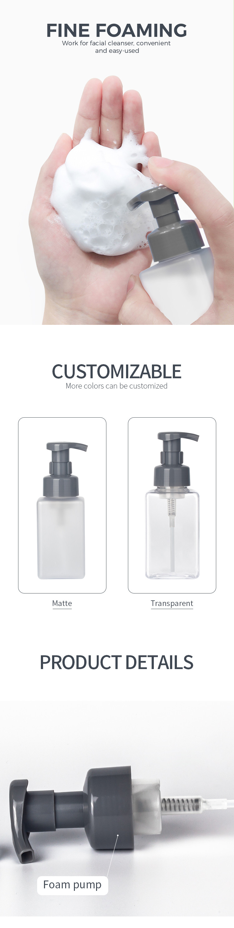 Frosted Cosmetic Foam Bottle Square Shape Hot Stamping ODM Available