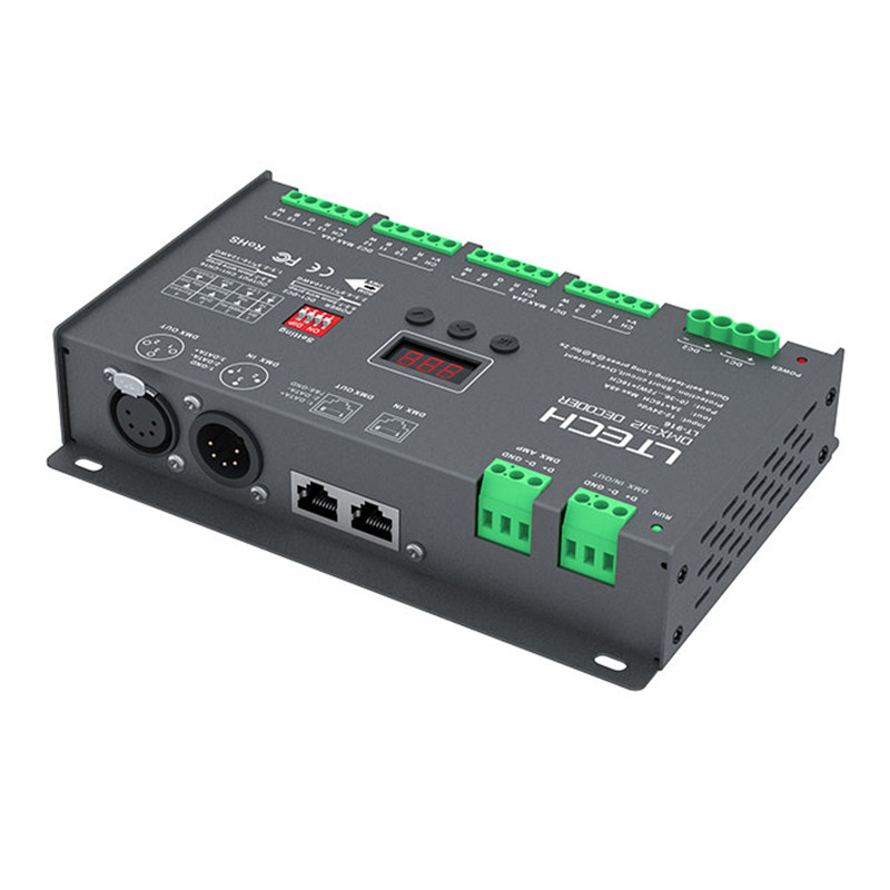 Led 16 Channel DMX Decoder Constant Voltage DC12V-24V 3A*16CH RJ45/XLR Port