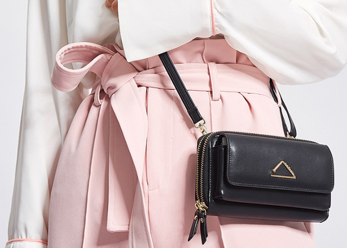Solid Color Diagonal Shoulder Bag Mini Wallet With Fashion Triangle Hardware