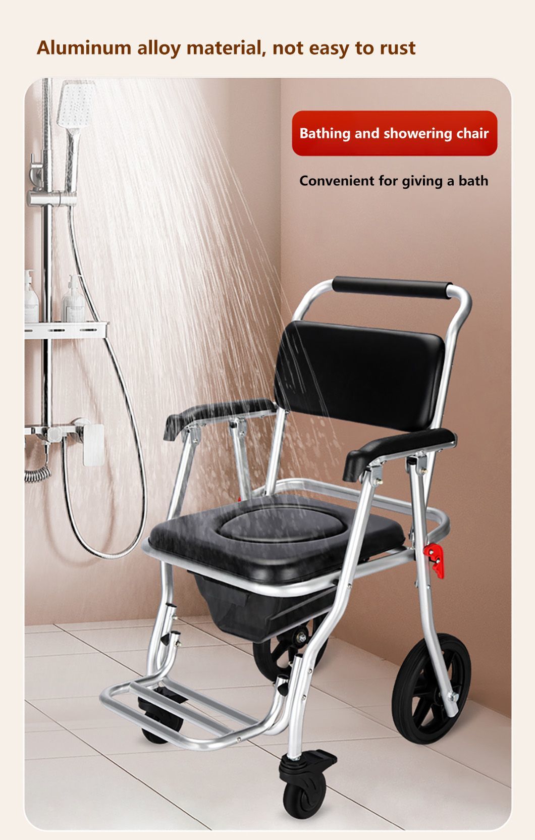 Pregnant Women and Elderly People Sit in Potty Chairs with Wheels