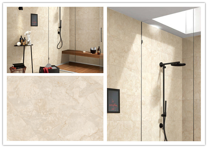 Beige Color Marble Porcelain Tile For Bathroom Shower Low Absorption Rate