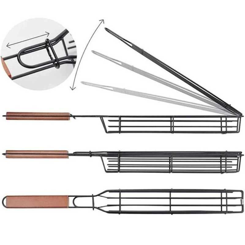 Nonstick Wooden Handle BBQ Grill Basket Kabob Grilling Baskets