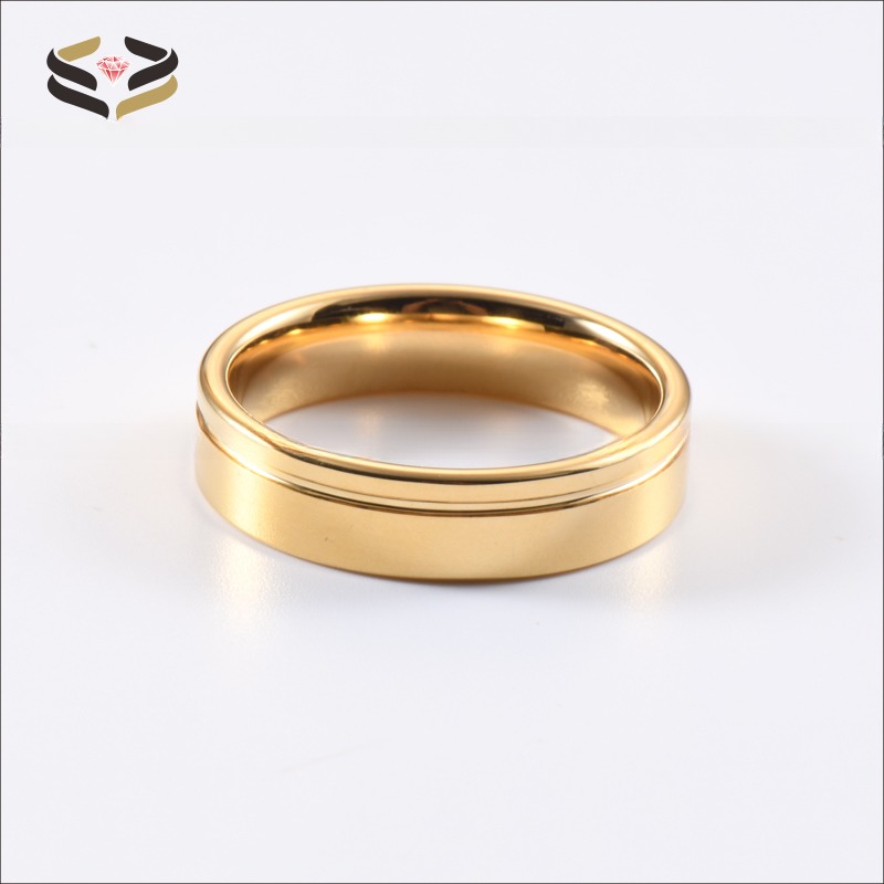 Wedding Bands or Rings 6mm Fashion Offest Groove 18K Gold Tungsten Carbide Ring for Men Women Sample Making Service