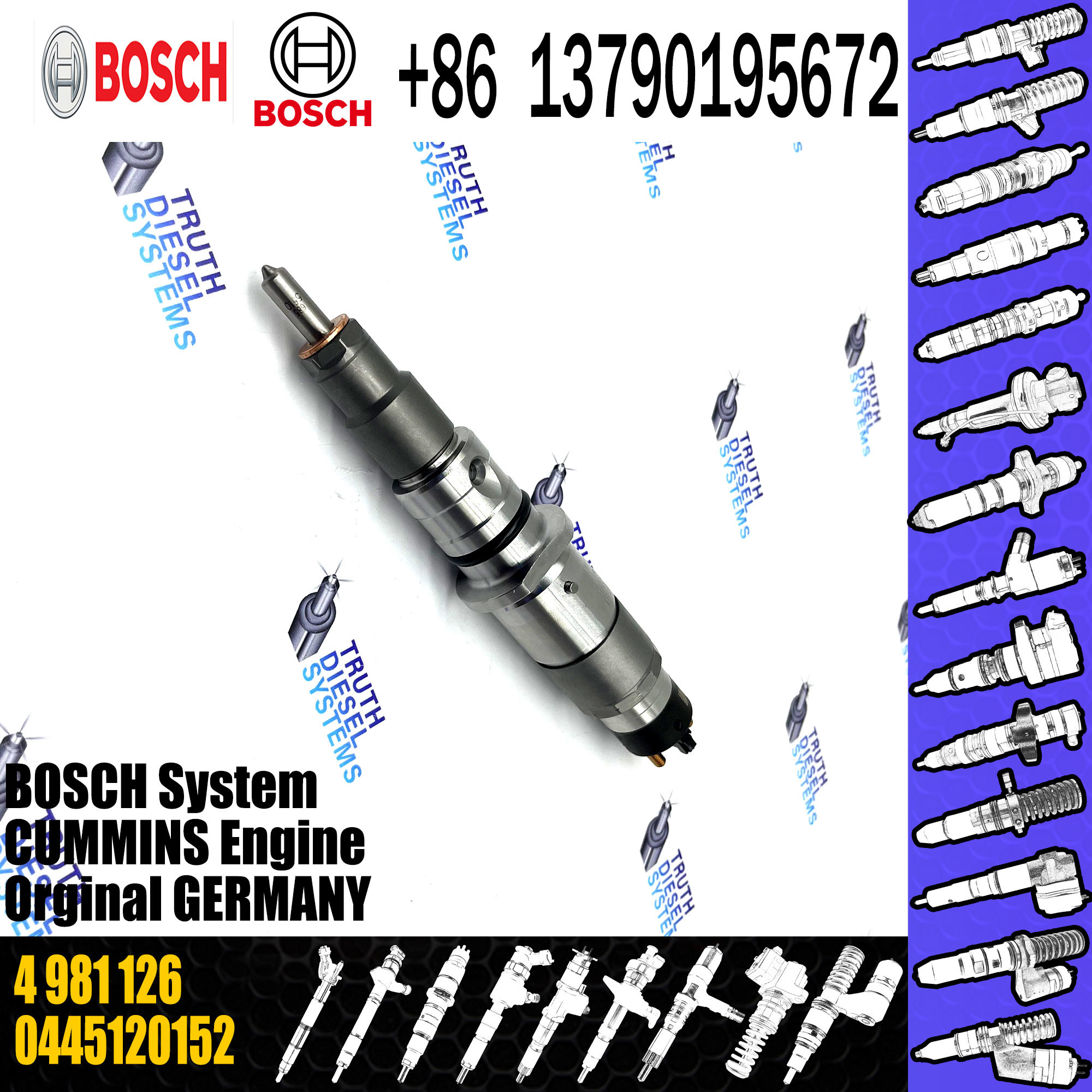 common rail injector 0445120252 5263315 for Cummins industrial engines diesel fuel injector 4981126 0445120252