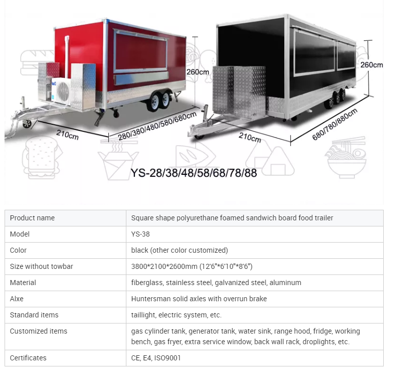 110v/220v Meat Processing Plants Drivable Crepe Trailer Food Truck Cafe with Full Kitchen