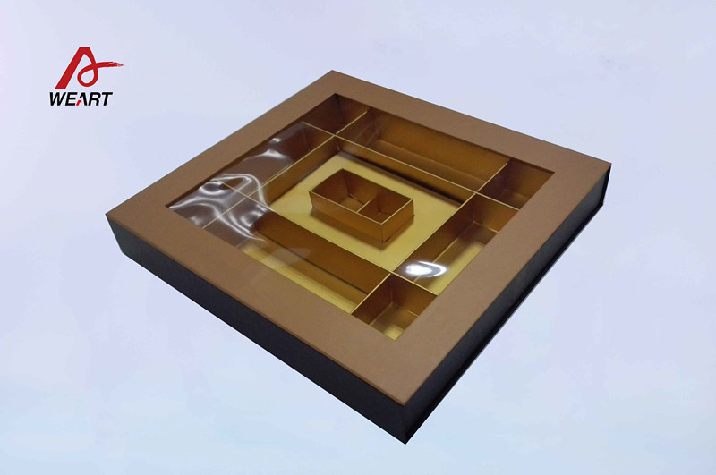 Multiple Sites Champagne Gold Color Paper Jewelry Boxes With Pet Window , / SGS