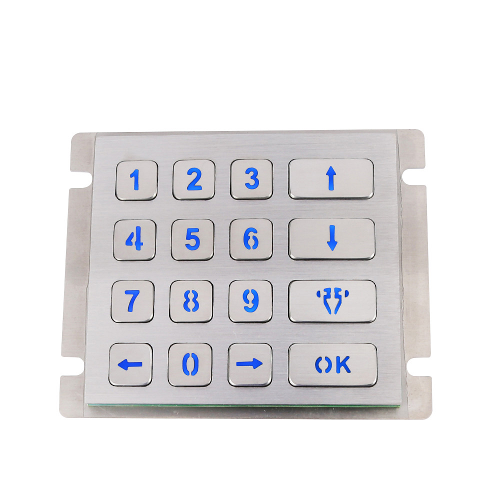 Chinese manufacture 4X4 matrix stainless steel blue led keyboard with pin out connector