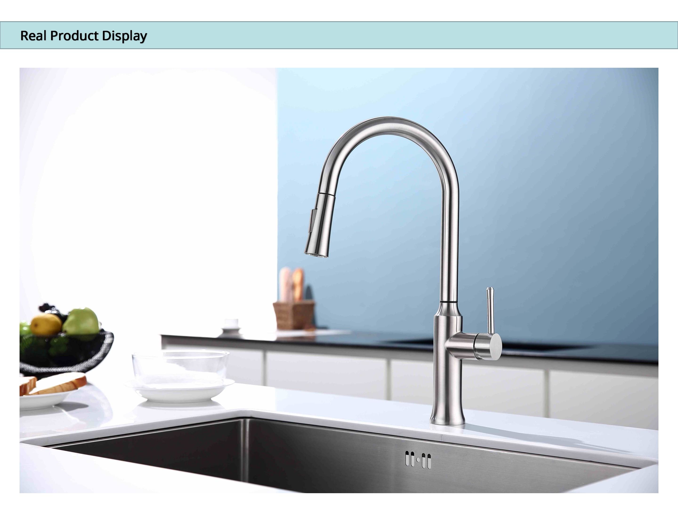 SUS304 Stainless Steel Pull Down Kitchen Faucet Goose Neck Mixer Tap HOMEKA