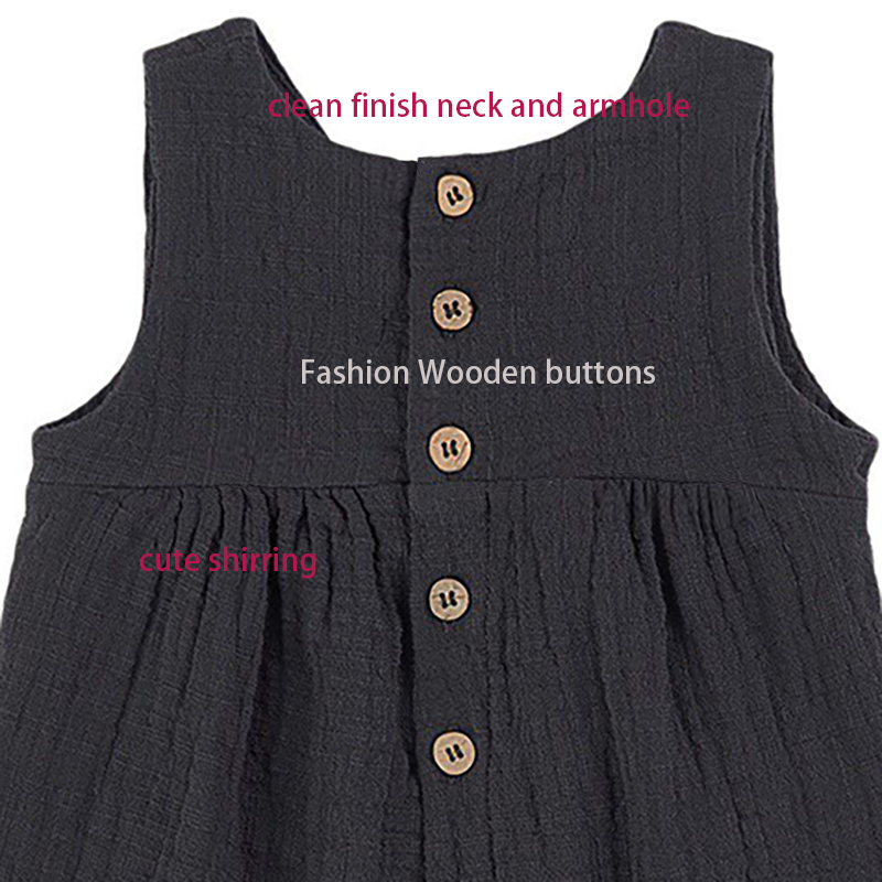 2023 Summer Kids Girls 100% Cotton Muslin Back buttons Jumpsuits Toddler Girl Clothes Bodysuits Baby