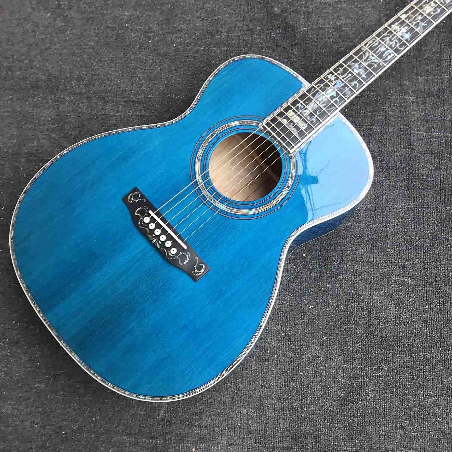 Custom OM Body Acoustic Electric Guitar Real Abalone Inlays Ebony Fingerboard Burst Maple Water Wave 301 Electronic