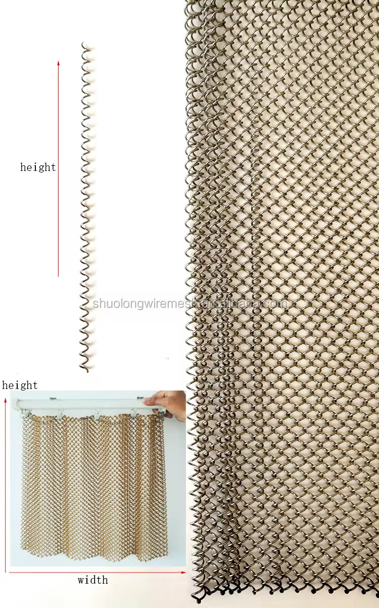 0.5-2mm Thickness Bronze Metal Coil Drapery For Round Window Treatment Curtain