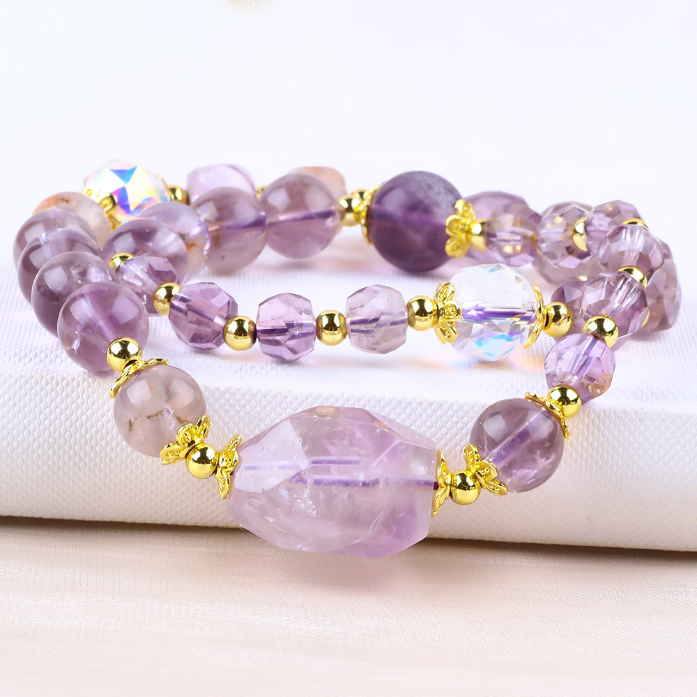 Double Layer Purple Azeztulite 12mm 14mm Bead Bracelet OEM ODM