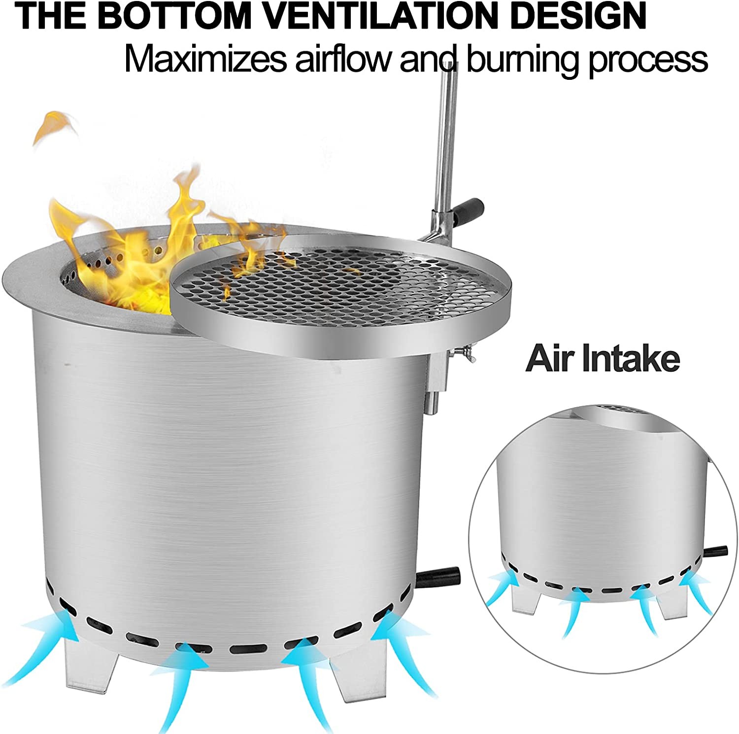 Stainless Steel Portable Rust Proof Smoke Free Fire Pits Wood Pellet Burning