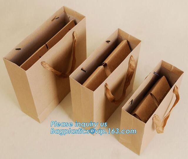 Customized Red Printed Kraft Paper Shopping Bag with Ribbon Handles and Bowknot,Kraft Paper Shopping Bag with Kinds off