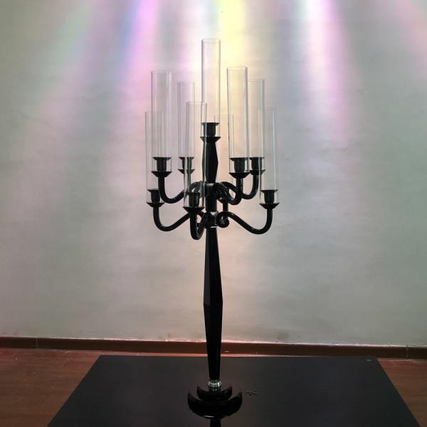 Quality 9 Arm Crystal Candelabra Black Candle Stand Wedding Table Centerpieces for sale