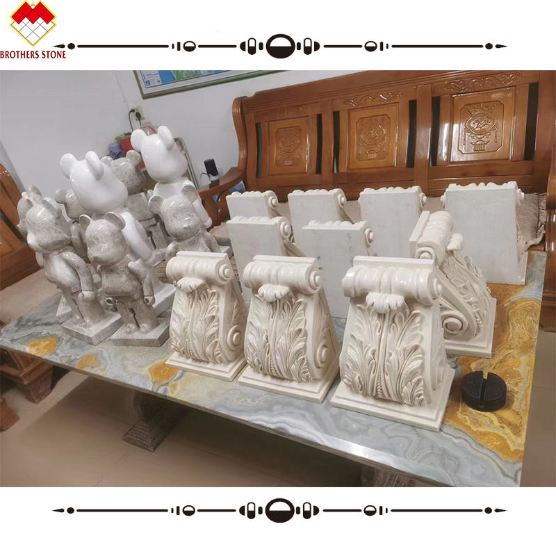 Hotel Beige Cream Marble Roman Corinthian Capital Stone Column Bracket Carving Corbels