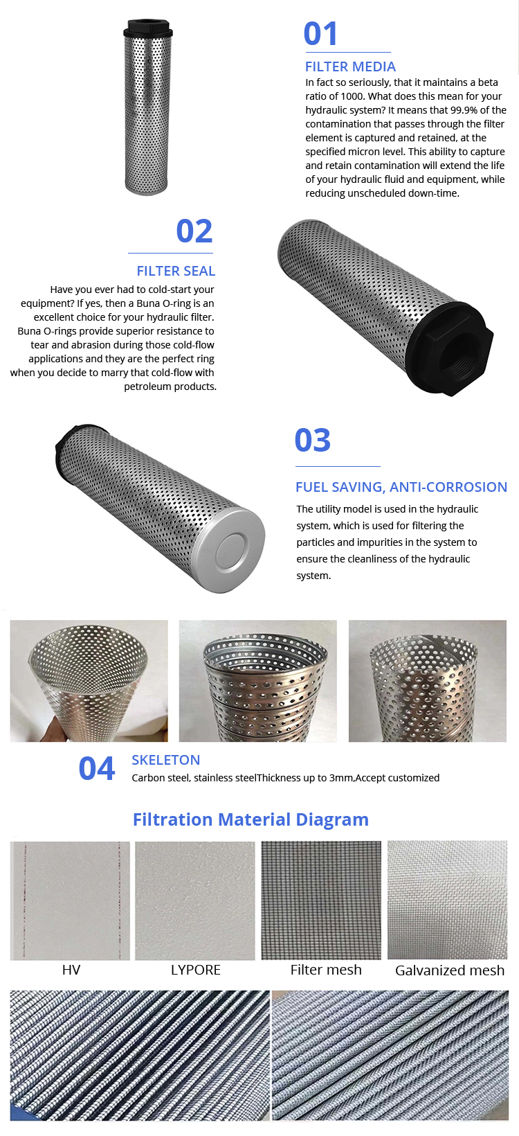 027376 Paper Core Hydraulic Oil Filter Element High Filtration Efficiency