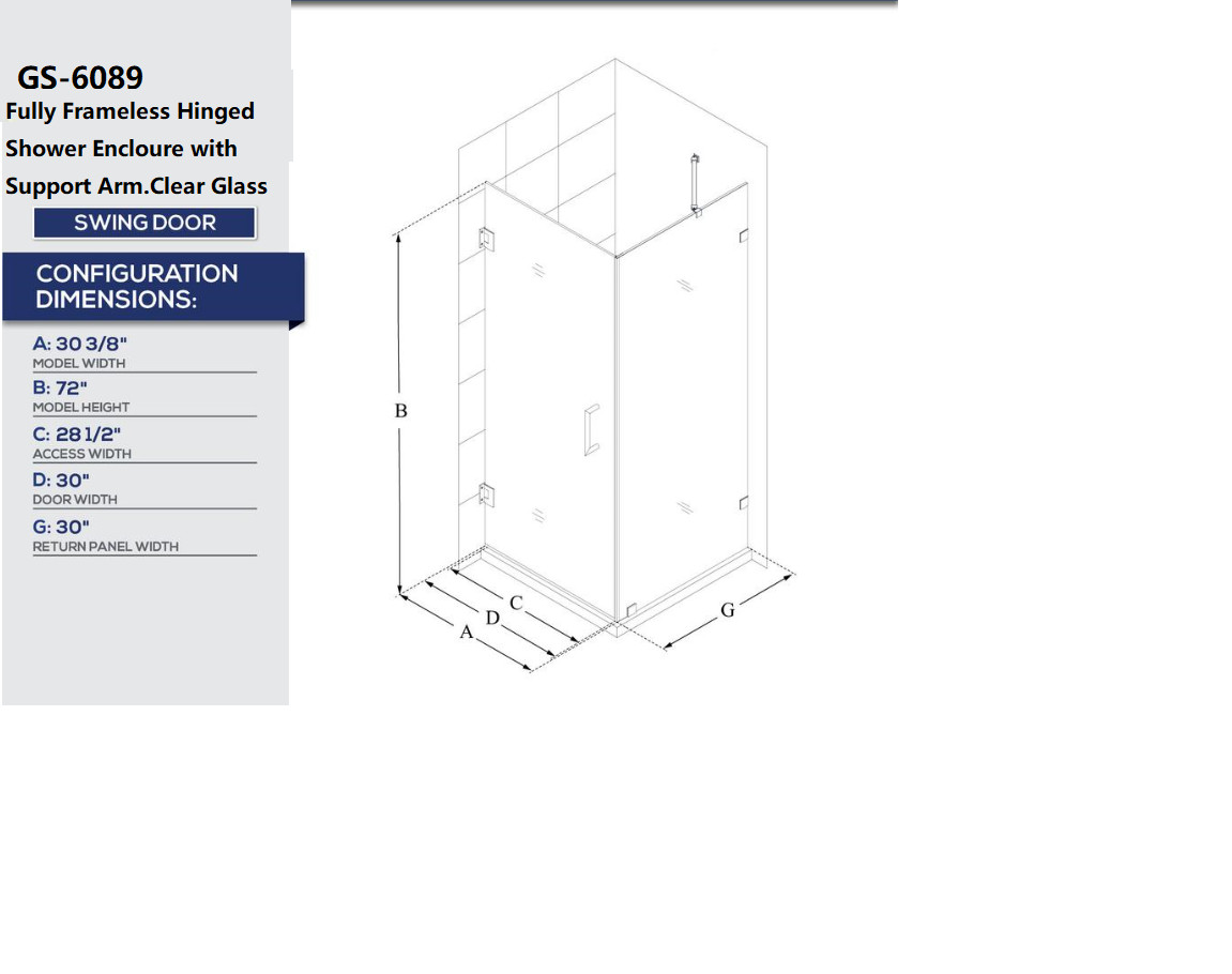 Frameless Hinge Tempered Glass Shower Enclosure Square Glass Shower Cabin