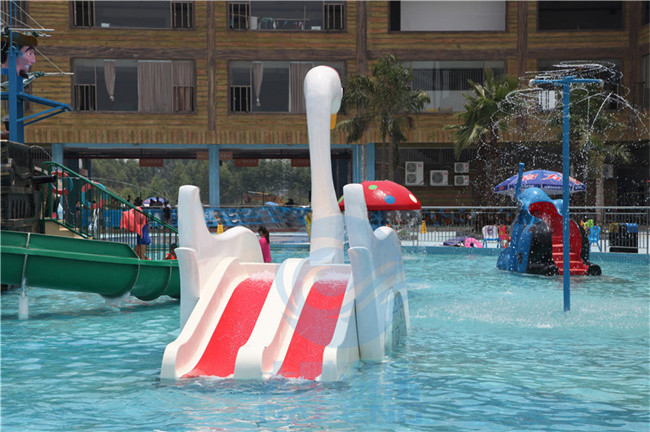Swan Kids Water Slide Fiberglass Pool Slide Splash Pad Customized