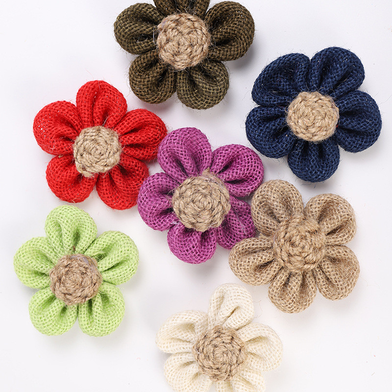 8cm Burlap Ribbon Flowers Diy Orange Black Jute Rope Flower